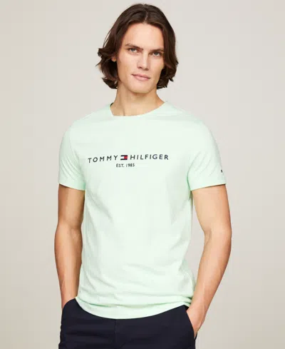 Tommy Hilfiger Men's Embroidered Logo Slim-fit Crewneck T-shirt In Mint Gel