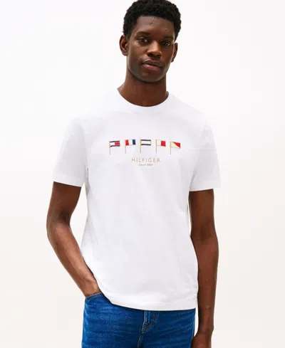 Tommy Hilfiger Men's Embroidered Nautical Flag T-shirt In White