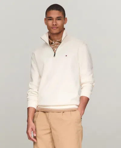 Tommy Hilfiger Men's Essential Intechno Knit Regular-fit 1/4-zip Sweatshirt In White