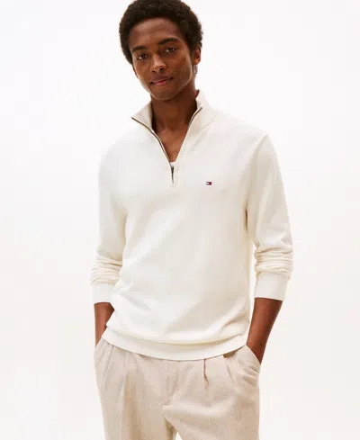 Tommy Hilfiger Men's Essential Quarter-zip Pullover Knit Sweater In White