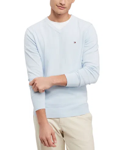 Tommy Hilfiger Men's Essential Solid V-neck Sweater In Breezy Blu