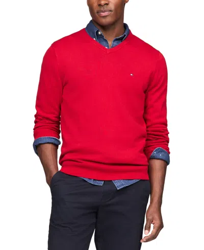 Tommy Hilfiger Men's Essential Solid V-neck Sweater In Primary Re