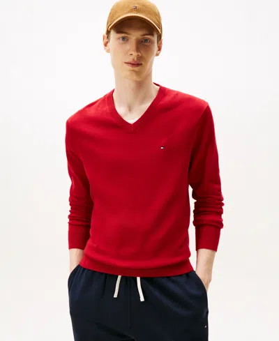 Tommy Hilfiger Men's Essential Solid V-neck Sweater In Red