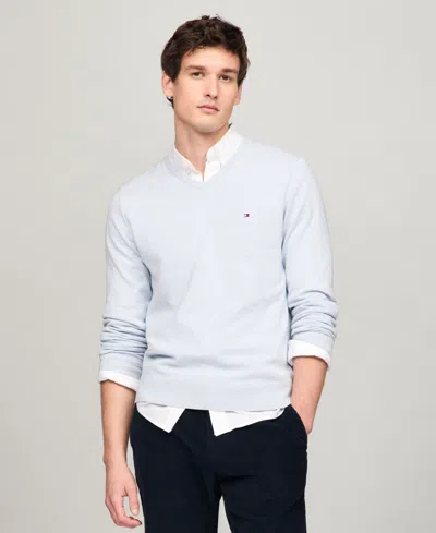 Tommy Hilfiger Men's Essential Solid V-neck Sweater In Vessel Blue Heather