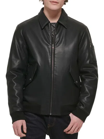 Tommy Hilfiger Men's Faux-leather Bomber Jacket In Black