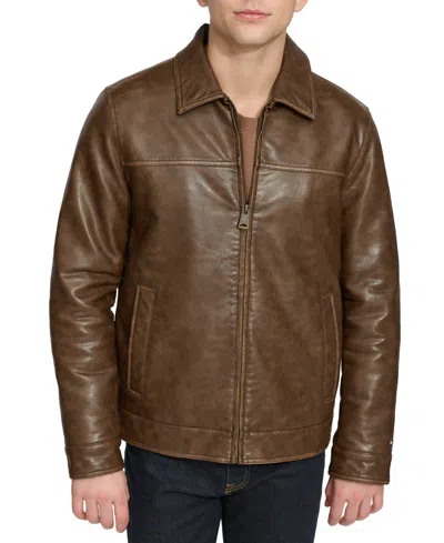 Tommy Hilfiger Men's Faux Leather Laydown Collar Jacket In Saddle