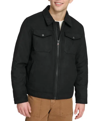 Tommy Hilfiger Men's Faux Suede Trucker Jacket In Black