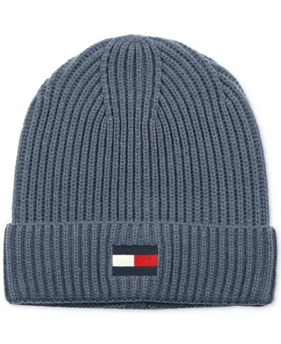 Tommy Hilfiger Men's Fisherman Ribbed-knit Logo Beanie In Faded Indigo