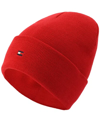 Tommy Hilfiger Men's Flag Embroidery Double Cuff Beanie In Primary Re