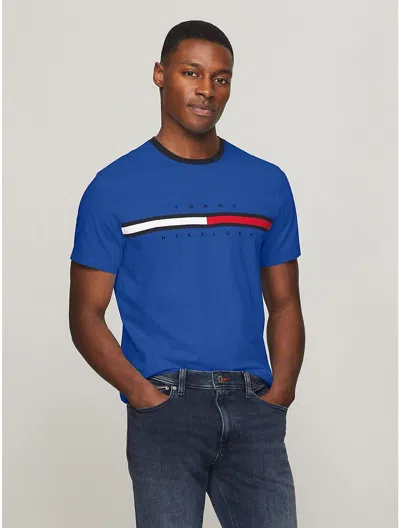 Tommy Hilfiger Men's Flag Logo Ringer T-shirt In Kettle Blue