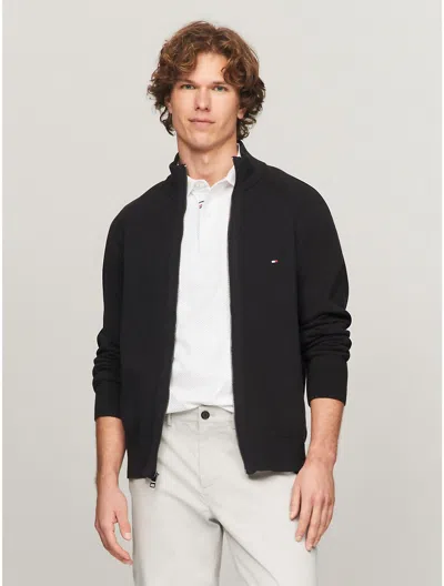 Tommy Hilfiger Flag Logo Zip Sweater In Dark Sable