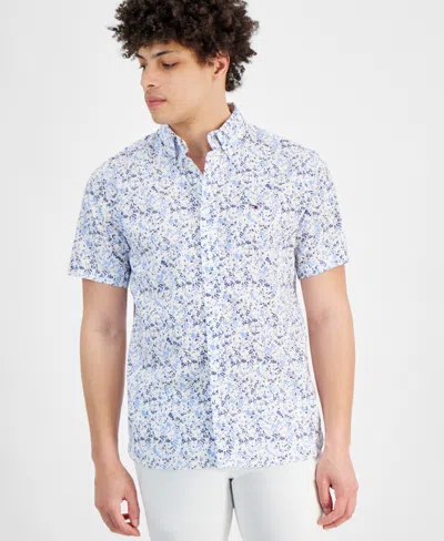 Tommy Hilfiger Men's Floral-print Short-sleeve Shirt In Blue Spell