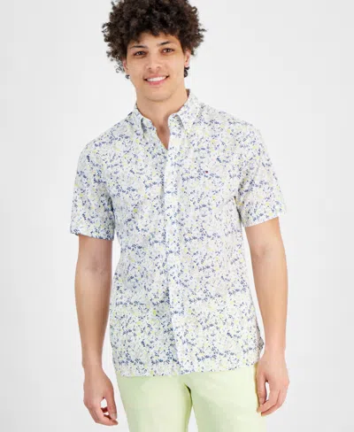 Tommy Hilfiger Men's Floral-print Short-sleeve Shirt In Valley Yel