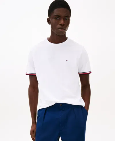 Tommy Hilfiger Men's Big & Tall Global Stripe Cuff T-shirt In White