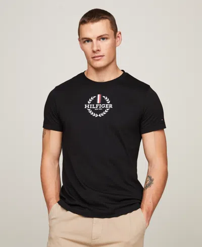 Tommy Hilfiger Men's Global Stripe Wreath Short Sleeve Crewneck T-shirt In Black