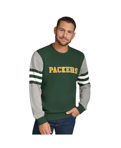 Tommy Hilfiger Men's Green/heather Gray Green Bay Packers Acrylic Crewneck Pullover Sweatshirt In Green,heather Gray