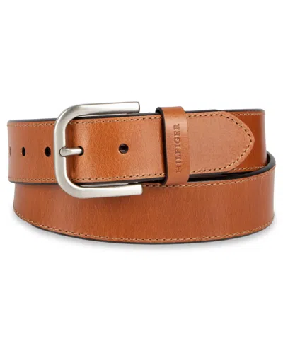 Tommy Hilfiger Men's Harness Buckle Silver-tone Finish Jeans Belt In Brown