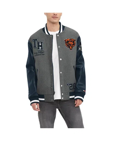 Tommy Hilfiger Men's Heather Gray/navy Chicago Bears Gunner Full-zip Varsity Jacket In Heather Gray,navy