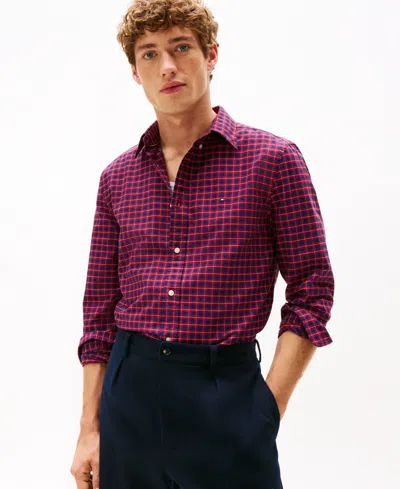 Tommy Hilfiger Men's Heritage Oxford Seasonal Check Long Sleeve Shirt In Burgundy