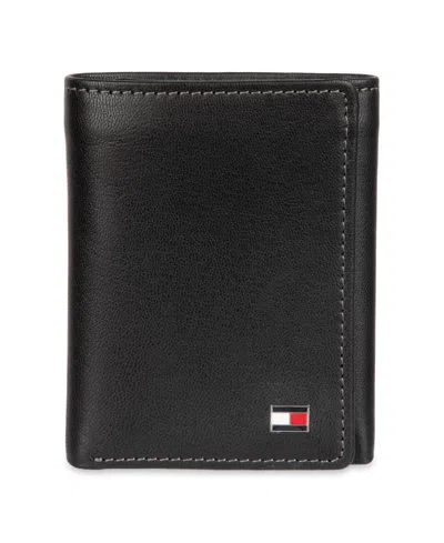 Tommy Hilfiger Men's Hidden Zipper Trifold Rfid Wallet In Black