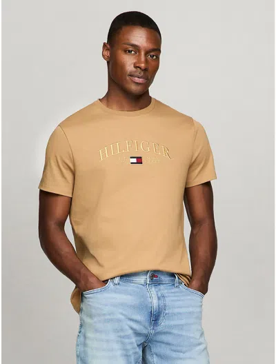 Tommy Hilfiger Embroidered Hilfiger Graphic T In Pinecone Tan