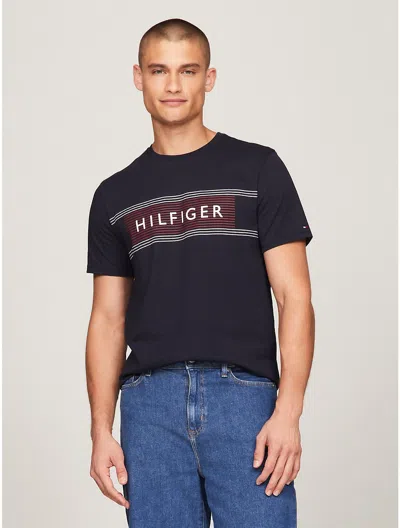 Tommy Hilfiger Men's Hilfiger Stripe Flag Logo T-shirt In Blue
