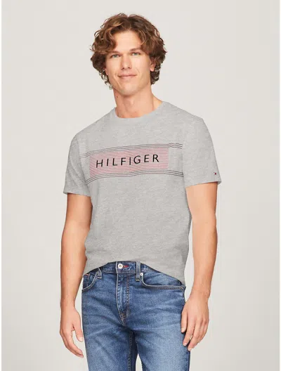 Tommy Hilfiger Men's Hilfiger Stripe Flag Logo T-shirt In Grey