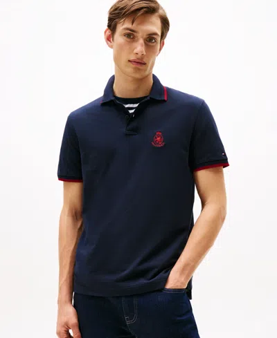 Tommy Hilfiger Regular Fit Crest Logo Pique Polo In Blue