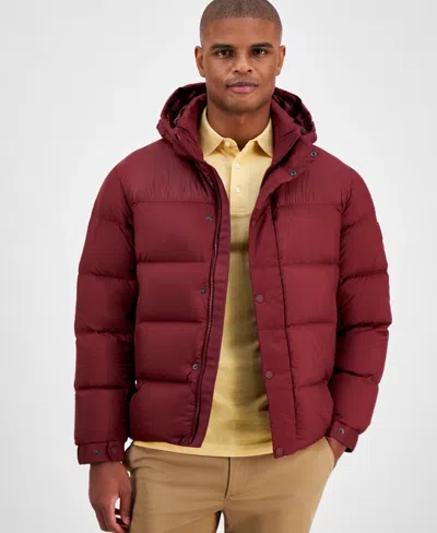 Tommy Hilfiger Men's Hooded Down Puffer Jacket In Deep Rouge