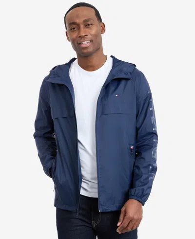 Tommy Hilfiger Men's Hooded Windbreaker Jacket In Blue