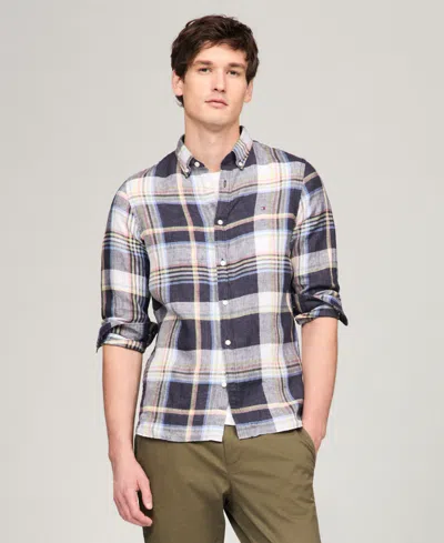 Tommy Hilfiger Men's Iconic Linen Check Slim-fit Long-sleeve Shirt In Blue Check