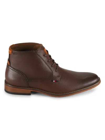 Tommy Hilfiger Men's Leather High Top Derbys In Medium Brown