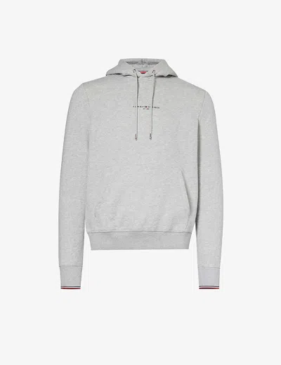 Tommy Hilfiger Mens Light Grey Heather Brand-embroidered Striped-cuff Cotton And Recycled Polyester-