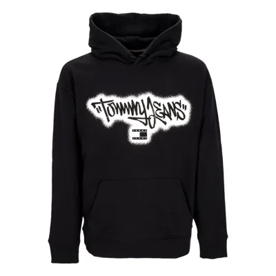 Tommy Hilfiger Men's Lightweight Hooded Sweatshirt Relaxed Spray Graffiti Hoodie Black In Nero Neri E Grigi