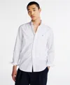 Tommy Hilfiger Men's Long Sleeve Button-front Dot Print Flex Poplin Shirt In Optic White,navy Dot