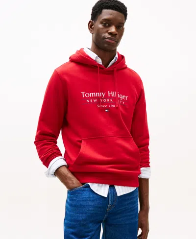 Tommy Hilfiger Men's Long Sleeve Center Stack Logo Hoodie In Medium Red