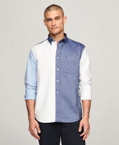 Tommy Hilfiger Men's Big & Tall Long Sleeve Colorblocked Heritage Oxford Shirt In Desert Sky,multi
