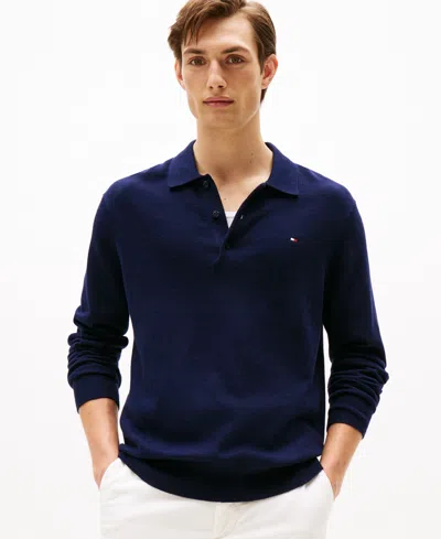 Tommy Hilfiger Men's Long-sleeve Polo Cotton Cashmere Sweater In Blue