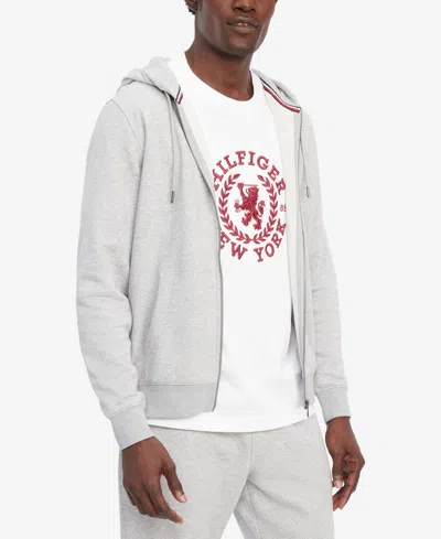 Tommy Hilfiger Men's Long Sleeve Zip-front Flag Logo Hoodie In Light Grey Heather