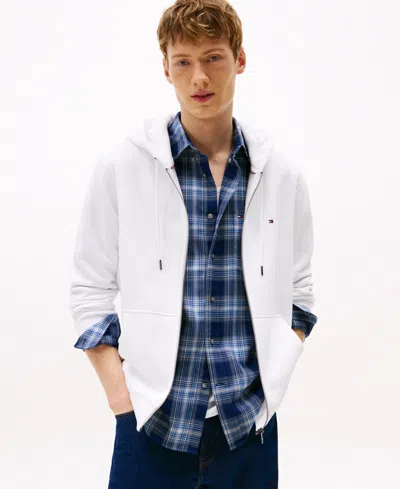 Tommy Hilfiger Men's Long Sleeve Zip-front Flag Logo Hoodie In White