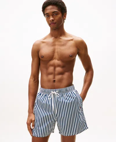 Tommy Hilfiger Men's Medium Length Drawstring 5" Swim Trunks In Black