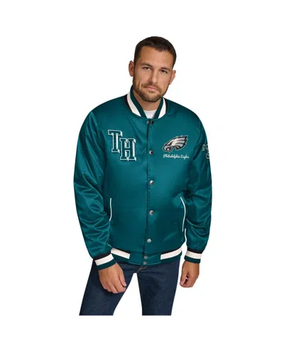 Tommy Hilfiger Men's Midnight Green Philadelphia Eagles Dante Full-snap Satin Jacket In Green,black