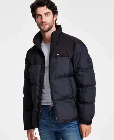 Tommy Hilfiger Men's Mixed-media Puffer Jacket In Black