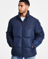 Tommy Hilfiger Men's Mixed-media Puffer Jacket In Print Navy Jacquard