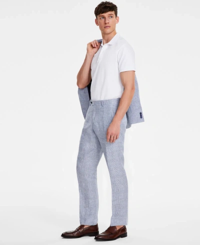Tommy Hilfiger Men's Modern-fit Blue Plaid Linen Suit Separate Pants In Blue,white Plaid