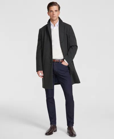 Tommy Hilfiger Men's Modern-fit Plaid Olive Charcoal Overcoat