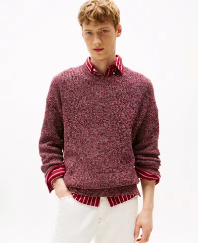 Tommy Hilfiger Men's Mouline Ribbed Crewneck Sweater In Red