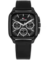 Tommy Hilfiger Men's Multifunction Black Leather Strap Watch, 39mm