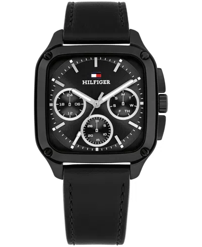 Tommy Hilfiger Men's Multifunction Black Leather Strap Watch, 39mm