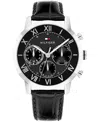 Tommy Hilfiger Men's Multifunction Black Leather Strap Watch, 42mm In Black